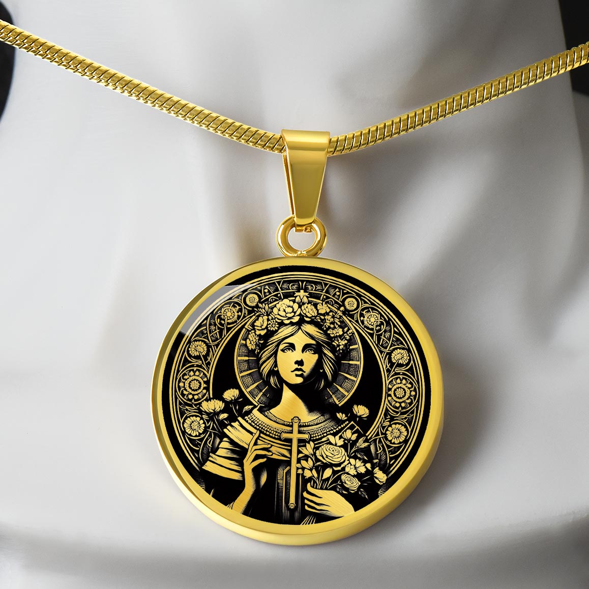 Saint Lidwina of Schiedam Medal Necklace - Patron Saint of Ice Skaters and the Chronically Ill