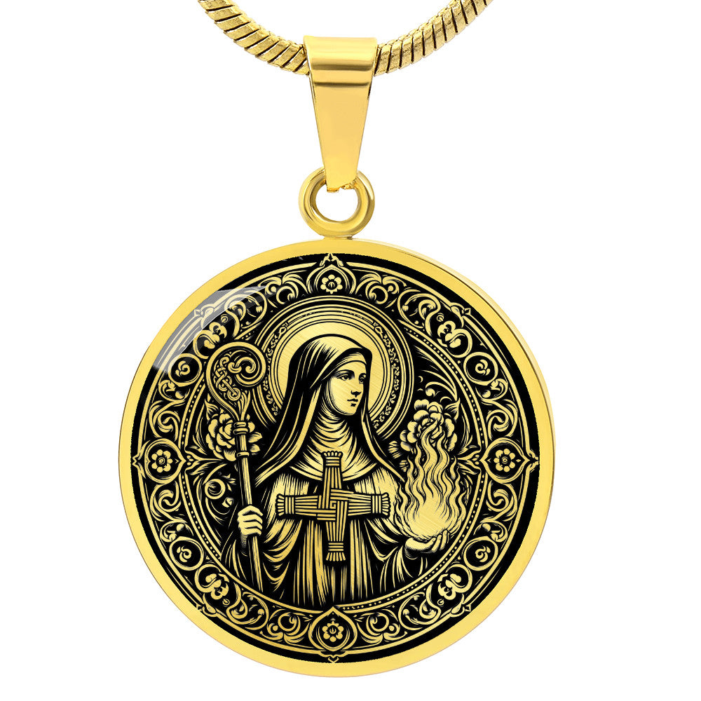 Saint Brigid of Kildare Medal Necklace – Patron Saint of Ireland, Healers and Poets