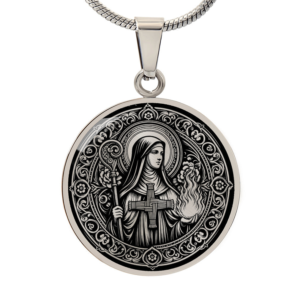 Saint Brigid of Kildare Medal Necklace – Patron Saint of Ireland, Healers and Poets