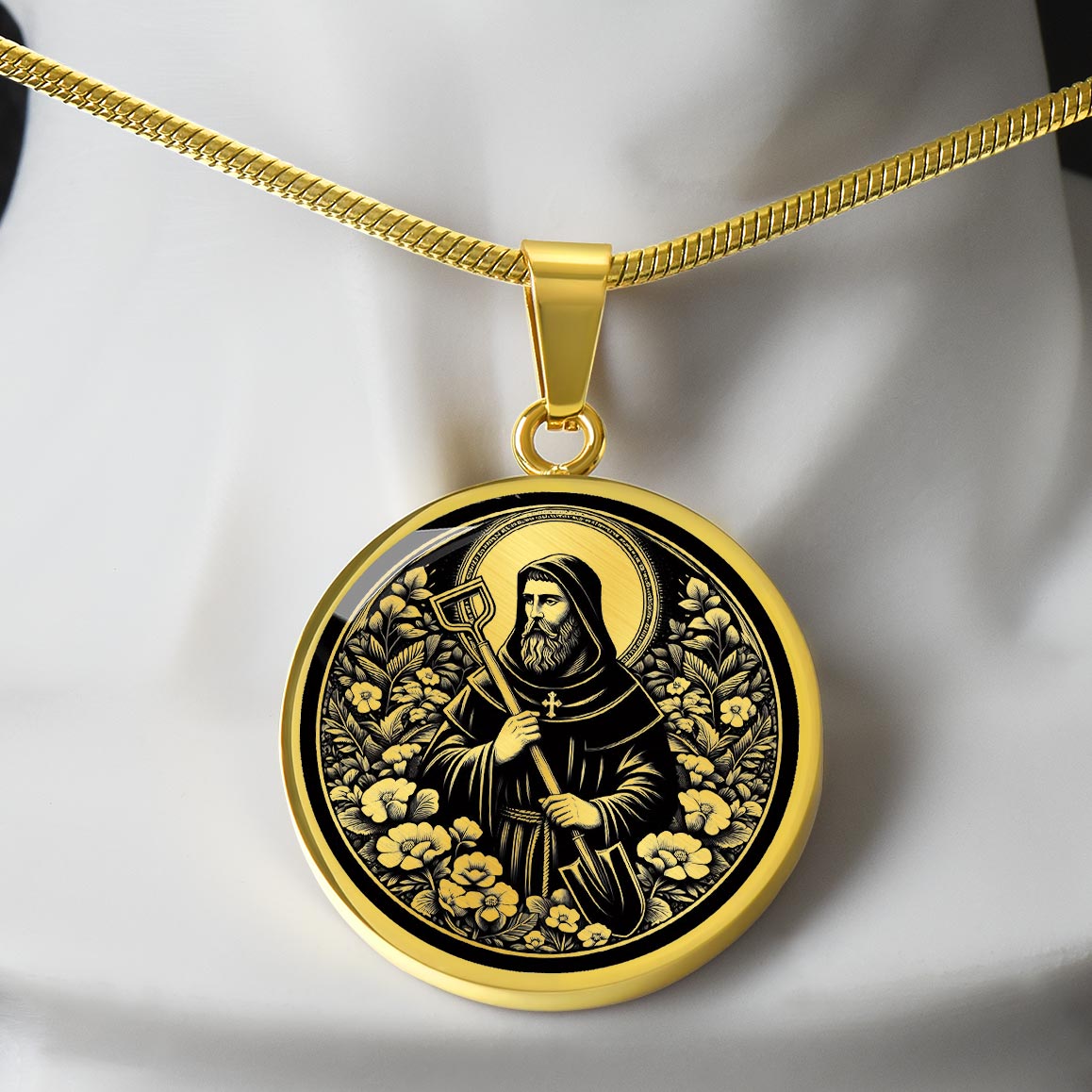 Saint Fiacre Medal Necklace – Patron Saint of Gardeners & Herbalists