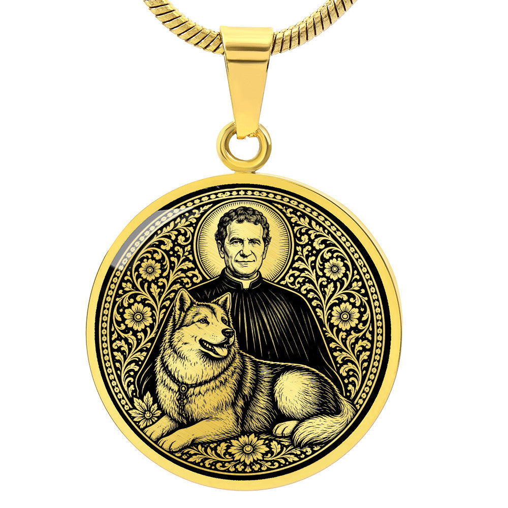Saint John Bosco Medal Necklace - The Priest and His Mysterious Dog Grigio