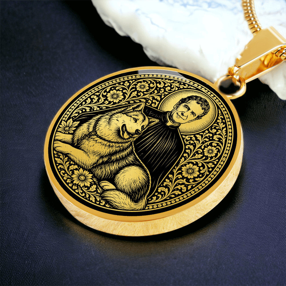 Saint John Bosco Medal Necklace - The Priest and His Mysterious Dog Grigio