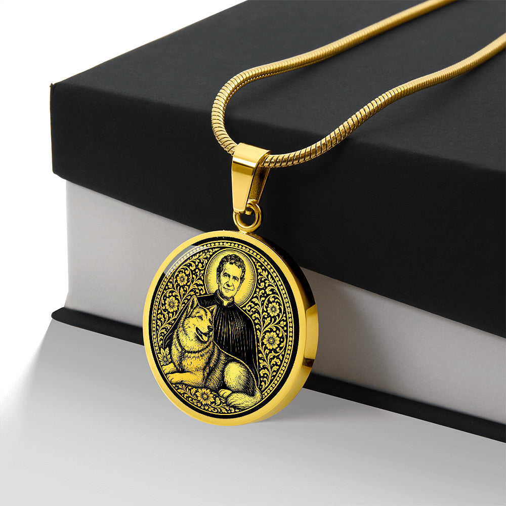 Saint John Bosco Medal Necklace - The Priest and His Mysterious Dog Grigio