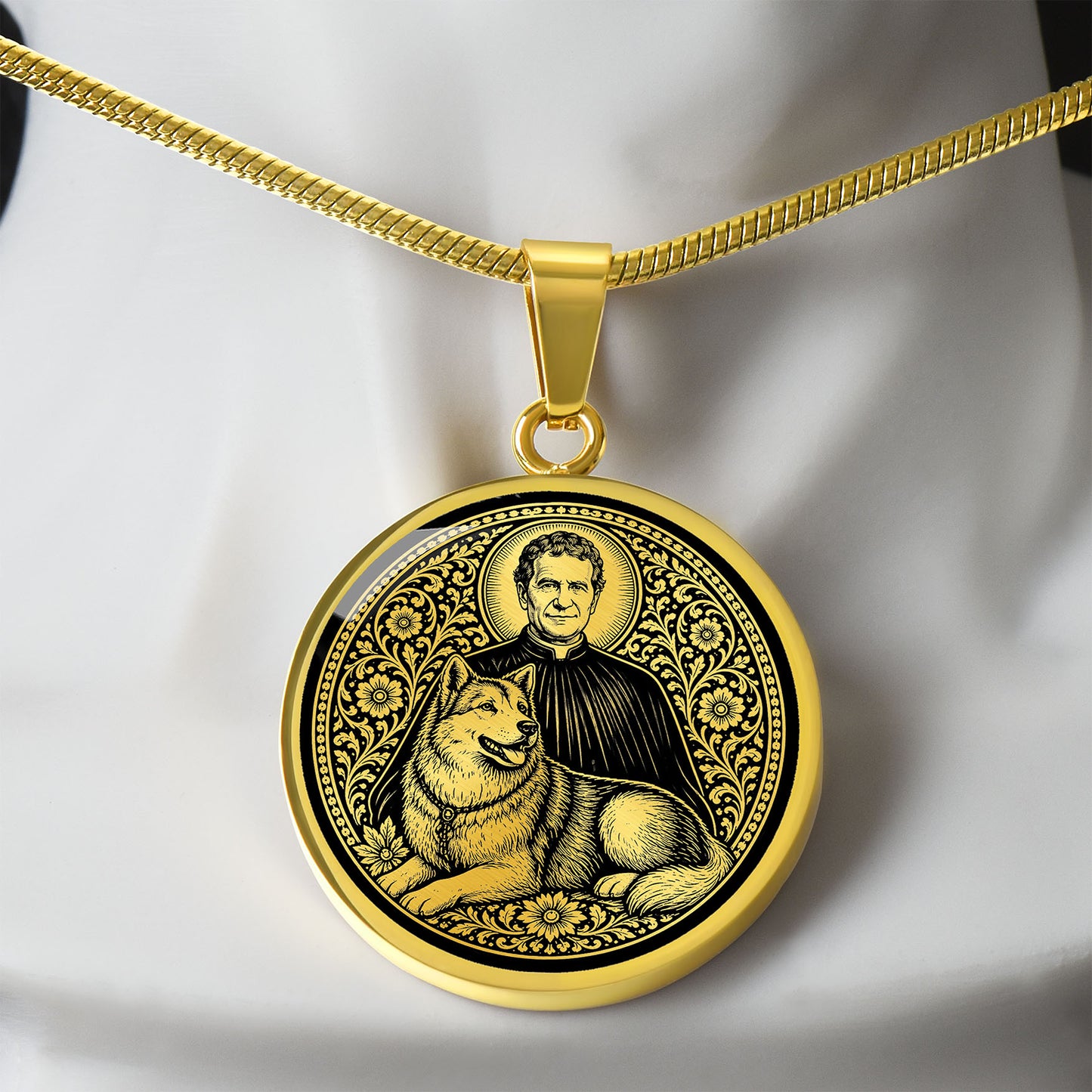 Saint John Bosco Medal Necklace - The Priest and His Mysterious Dog Grigio