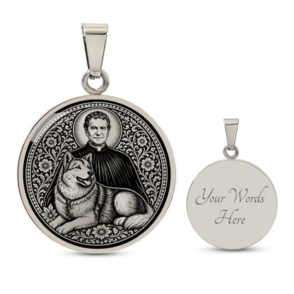 Saint John Bosco Medal Necklace - The Priest and His Mysterious Dog Grigio