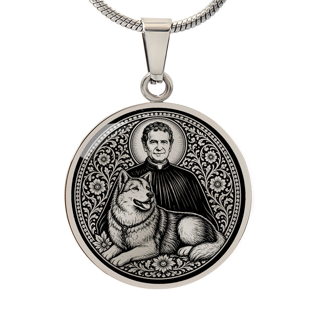 Saint John Bosco Medal Necklace - The Priest and His Mysterious Dog Grigio