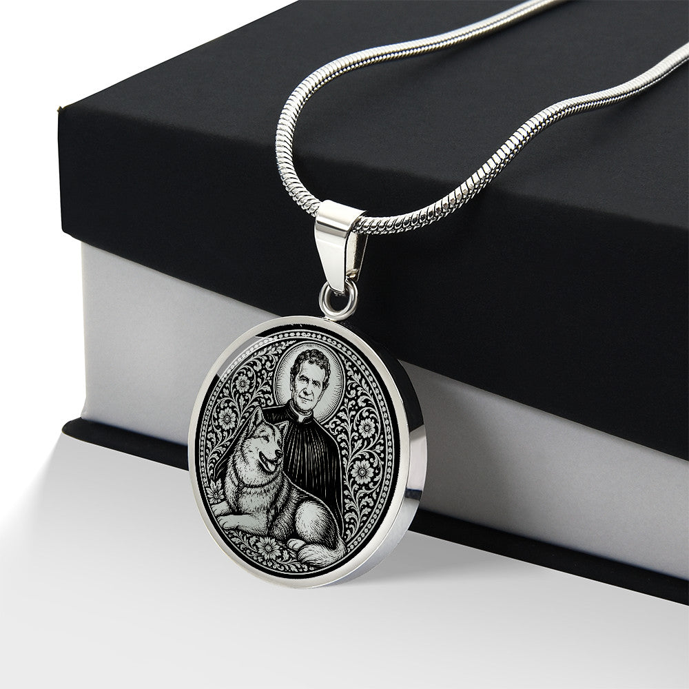Saint John Bosco Medal Necklace - The Priest and His Mysterious Dog Grigio