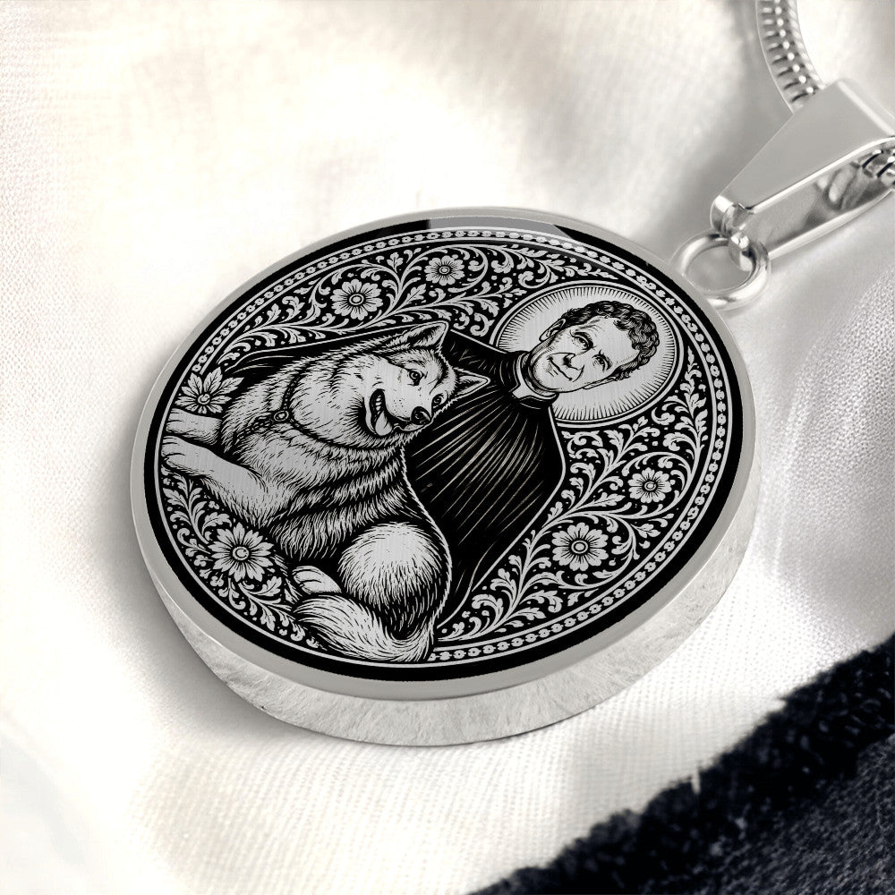 Saint John Bosco Medal Necklace - The Priest and His Mysterious Dog Grigio