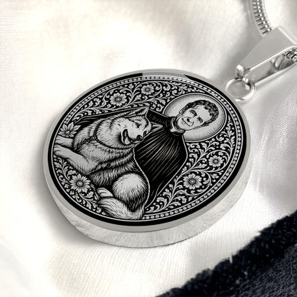 Saint John Bosco Medal Necklace - The Priest and His Mysterious Dog Grigio