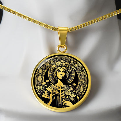 Saint Lidwina of Schiedam Medal Necklace - Patron Saint of Ice Skaters and the Chronically Ill