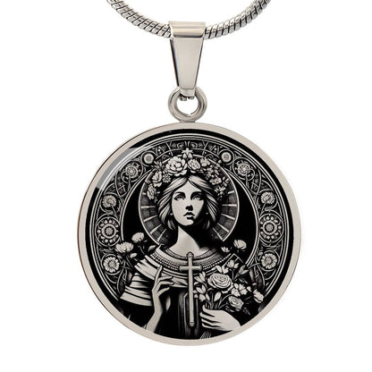 Saint Lidwina of Schiedam Medal Necklace - Patron Saint of Ice Skaters and the Chronically Ill
