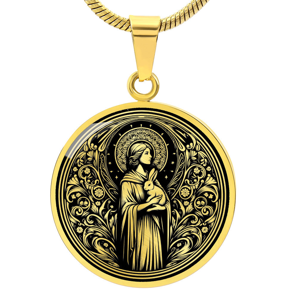 Saint Melangell Medal Necklace - Patron Saint of Rabbits and Small Animals