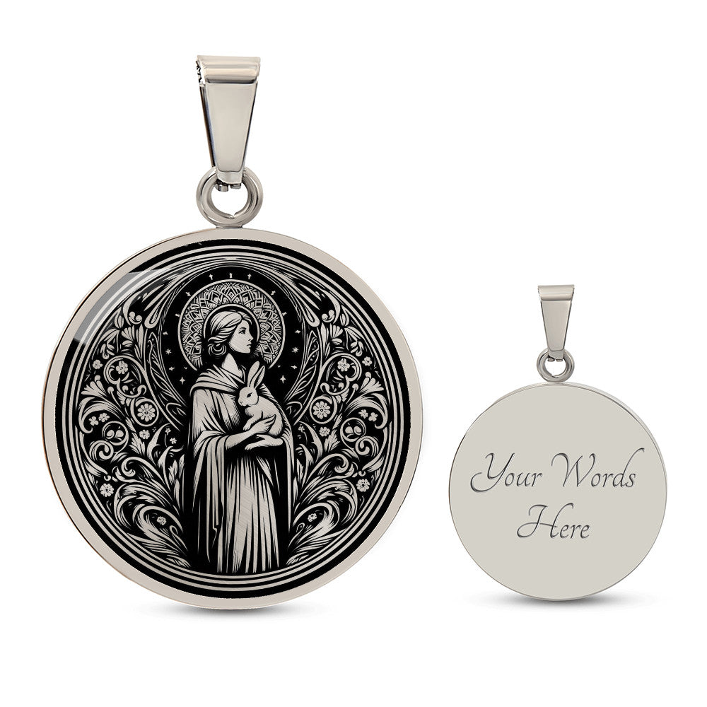 Saint Melangell Medal Necklace - Patron Saint of Rabbits and Small Animals