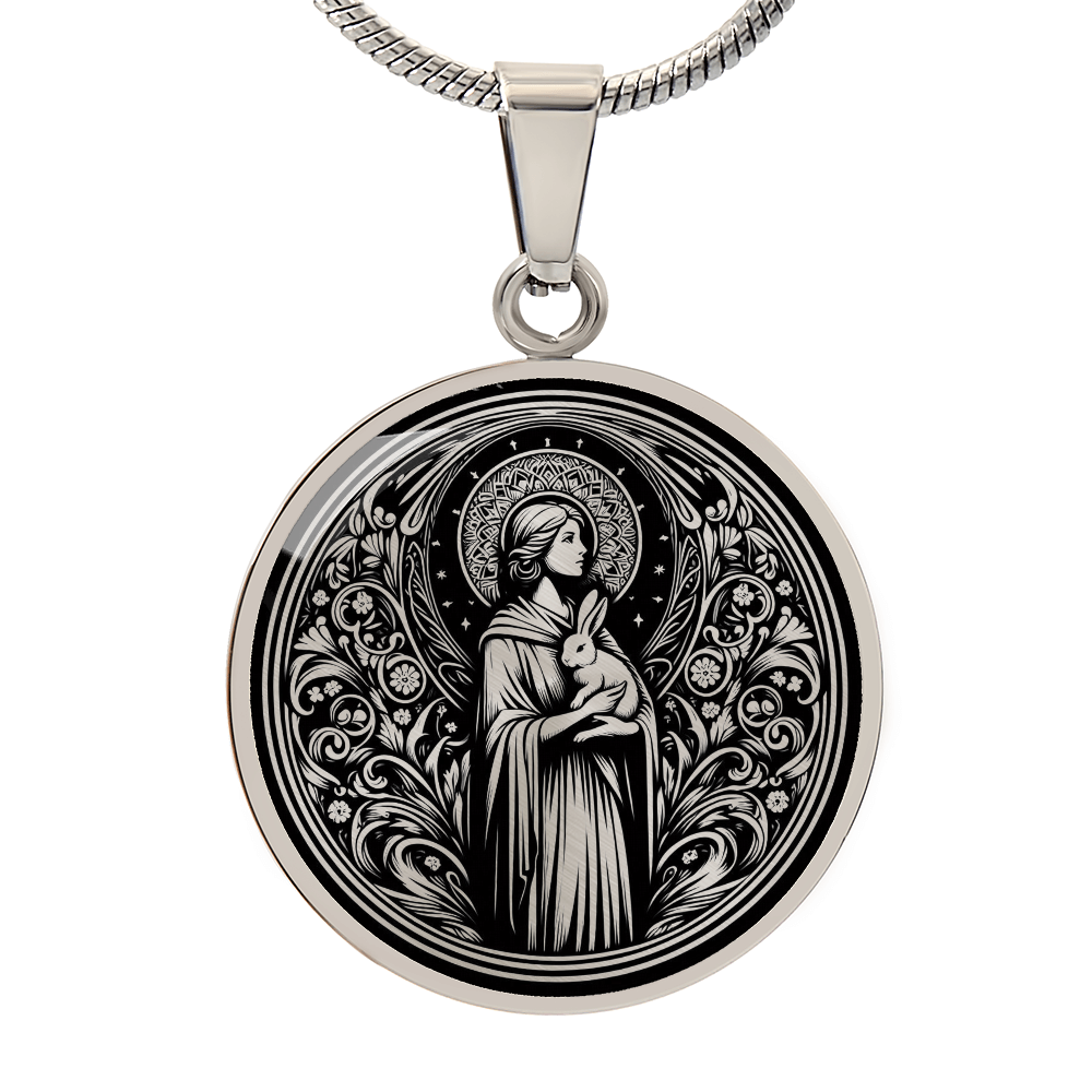 Saint Melangell Medal Necklace - Patron Saint of Rabbits and Small Animals