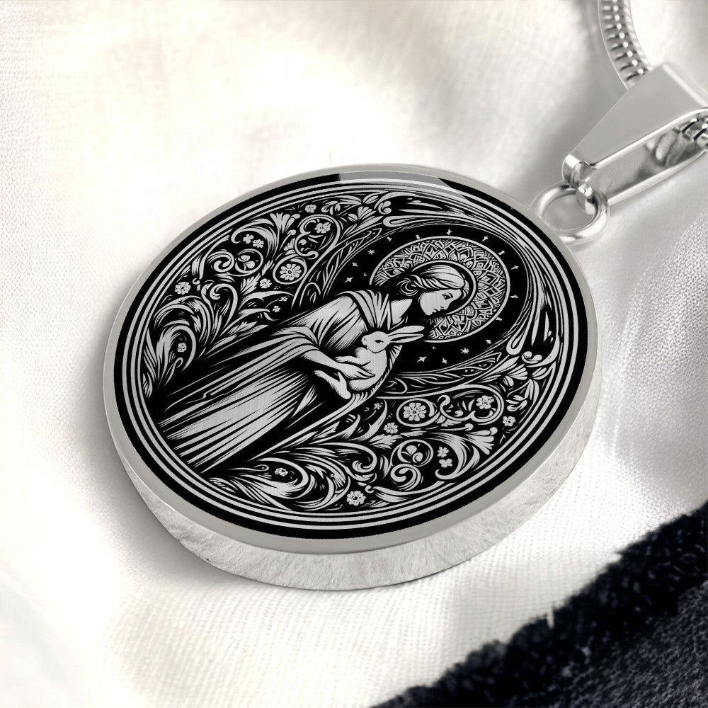 Saint Melangell Medal Necklace - Patron Saint of Rabbits and Small Animals