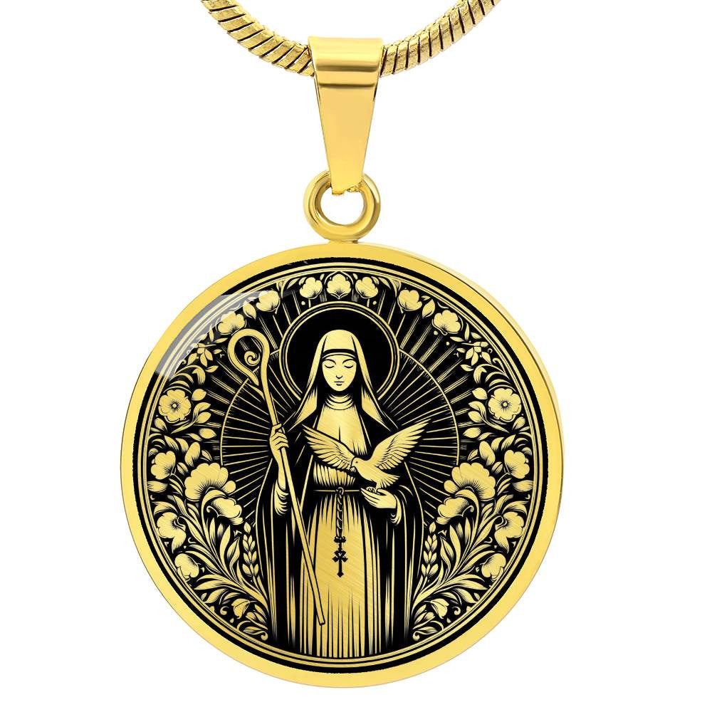 Saint Scholastica Medal Necklace – Patron Saint of Nuns, Students & Protection from Storms