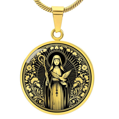 Saint Scholastica Medal Necklace – Patron Saint of Nuns, Students & Protection from Storms
