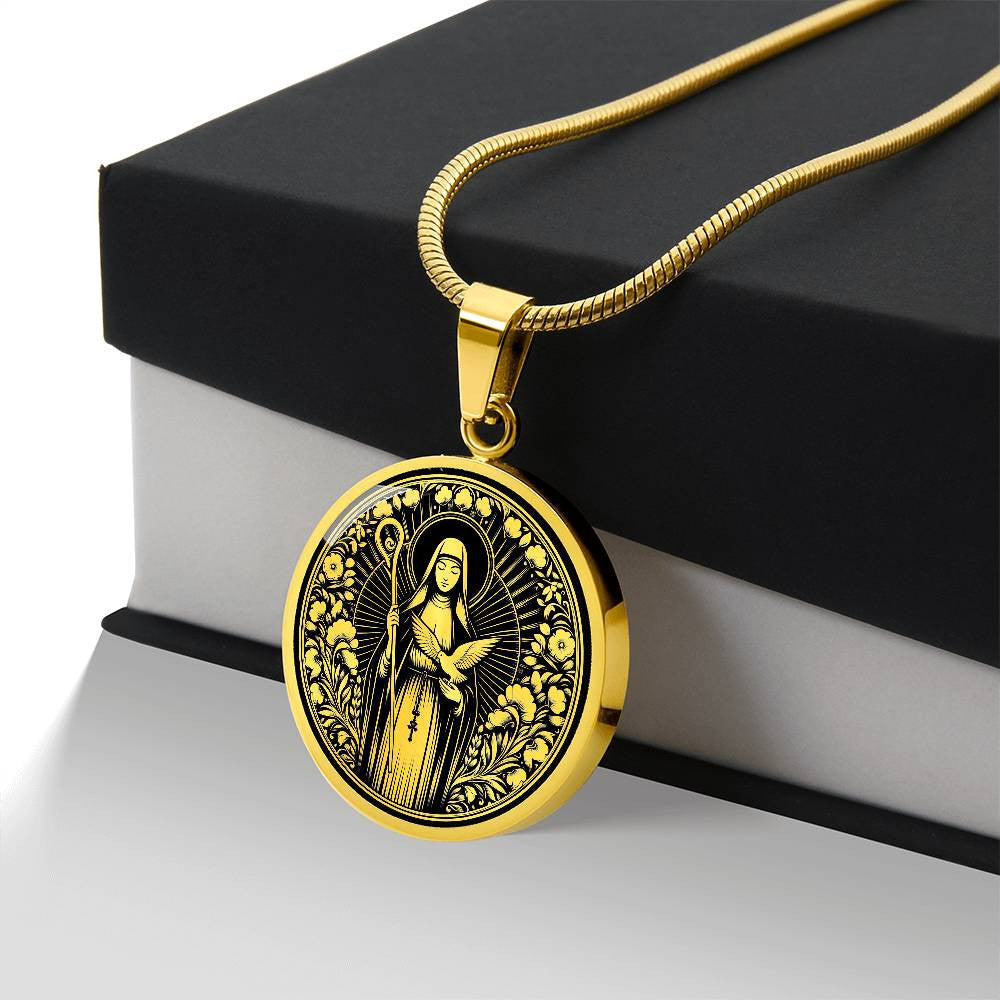 Saint Scholastica Medal Necklace – Patron Saint of Nuns, Students & Protection from Storms