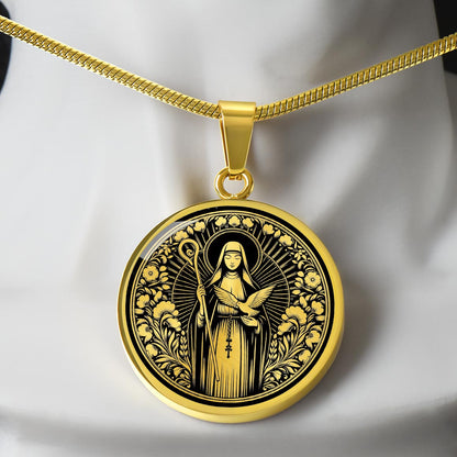 Saint Scholastica Medal Necklace – Patron Saint of Nuns, Students & Protection from Storms