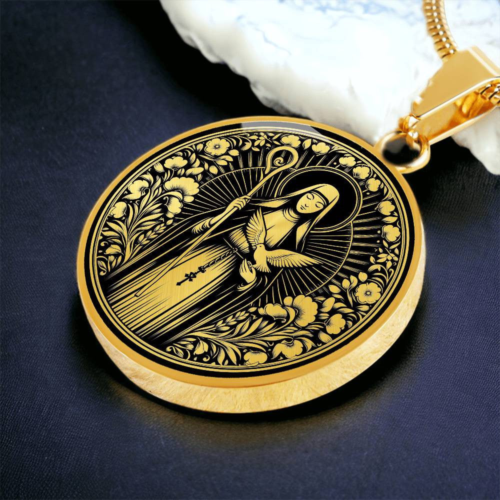 Saint Scholastica Medal Necklace – Patron Saint of Nuns, Students & Protection from Storms