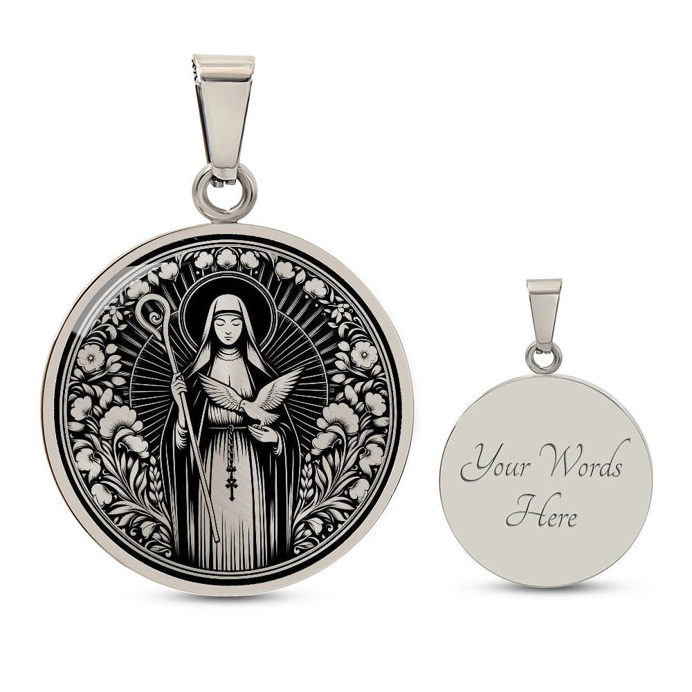 Saint Scholastica Medal Necklace – Patron Saint of Nuns, Students & Protection from Storms