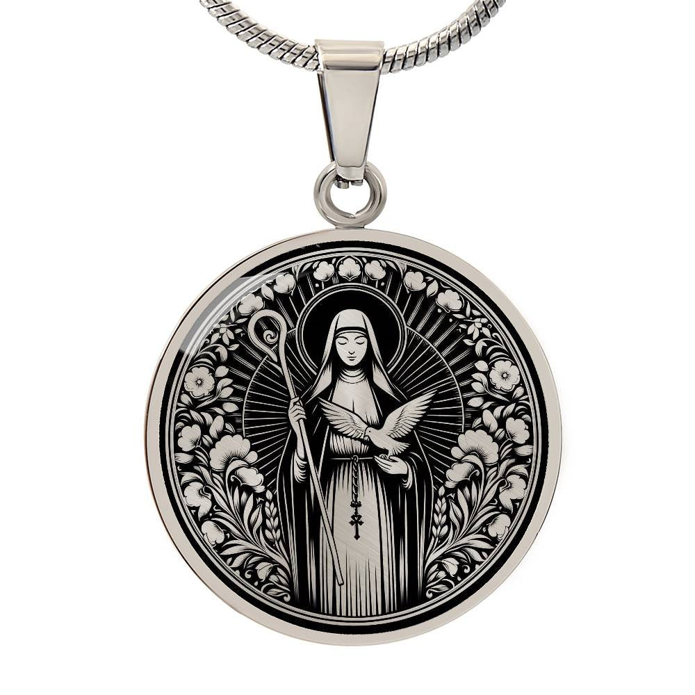 Saint Scholastica Medal Necklace – Patron Saint of Nuns, Students & Protection from Storms