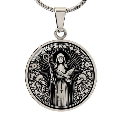 Saint Scholastica Medal Necklace – Patron Saint of Nuns, Students & Protection from Storms