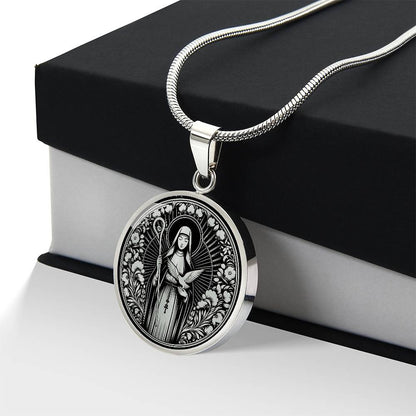 Saint Scholastica Medal Necklace – Patron Saint of Nuns, Students & Protection from Storms