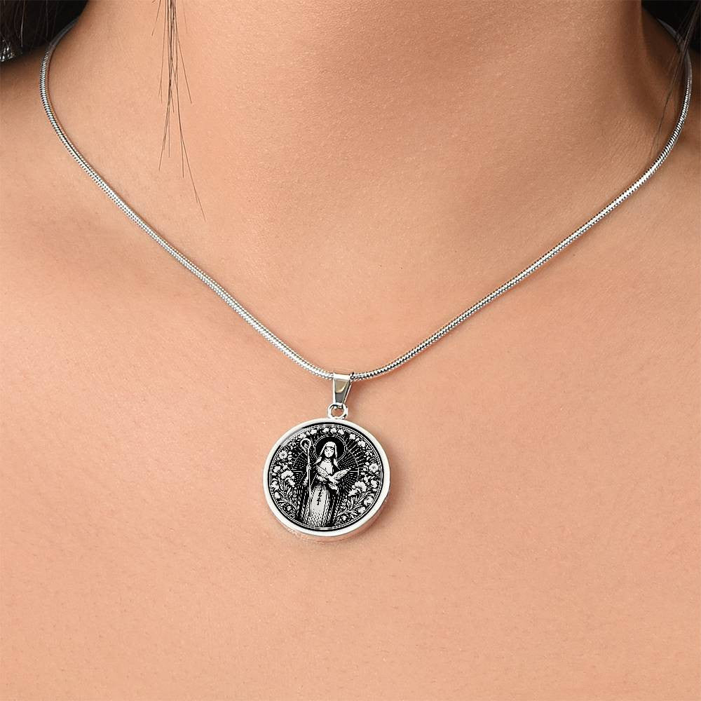 Saint Scholastica Medal Necklace – Patron Saint of Nuns, Students & Protection from Storms