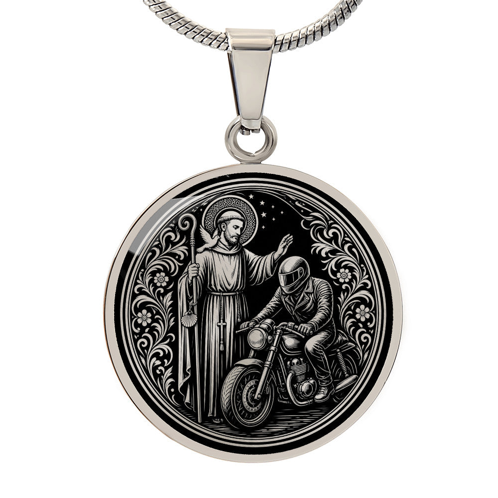 Saint Columbanus Medal Necklace – Patron Saint of Motorcyclists & Travelers