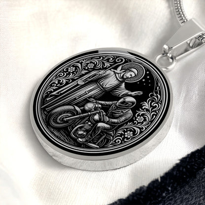 Saint Columbanus Medal Necklace – Patron Saint of Motorcyclists & Travelers