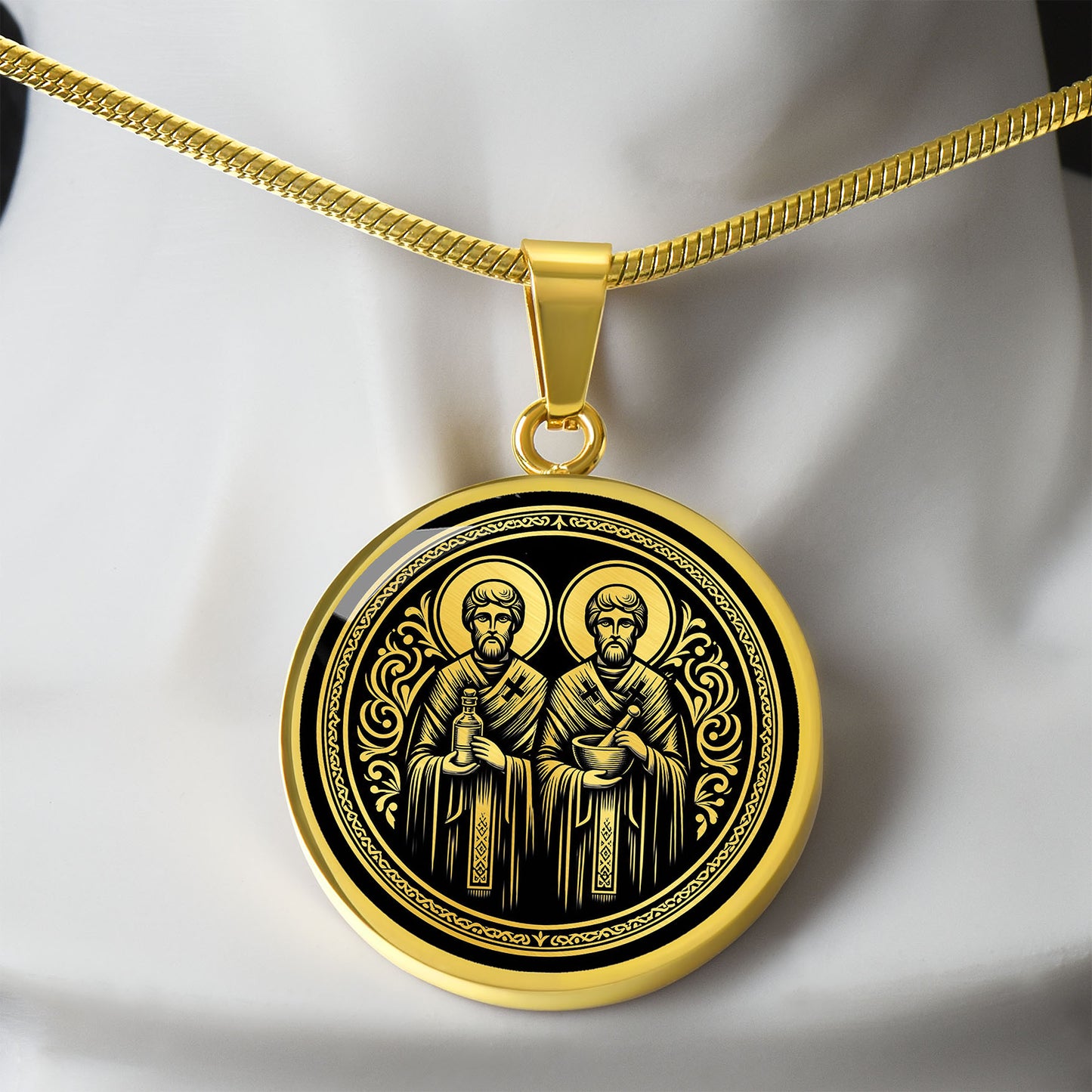 Saints Cosmas and Damian Medal Necklace – Patron Saints of Doctors and Pharmacists
