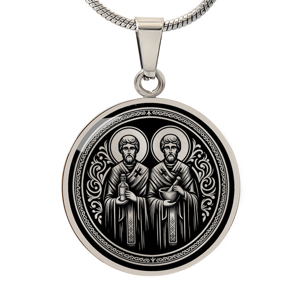 Saints Cosmas and Damian Medal Necklace – Patron Saints of Doctors and Pharmacists