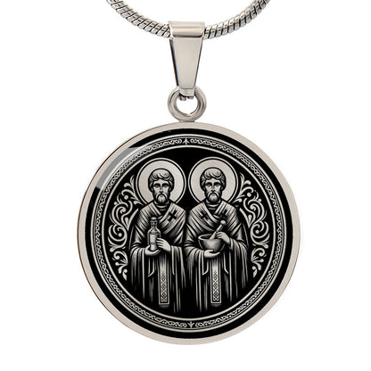 Saints Cosmas and Damian Medal Necklace – Patron Saints of Doctors and Pharmacists
