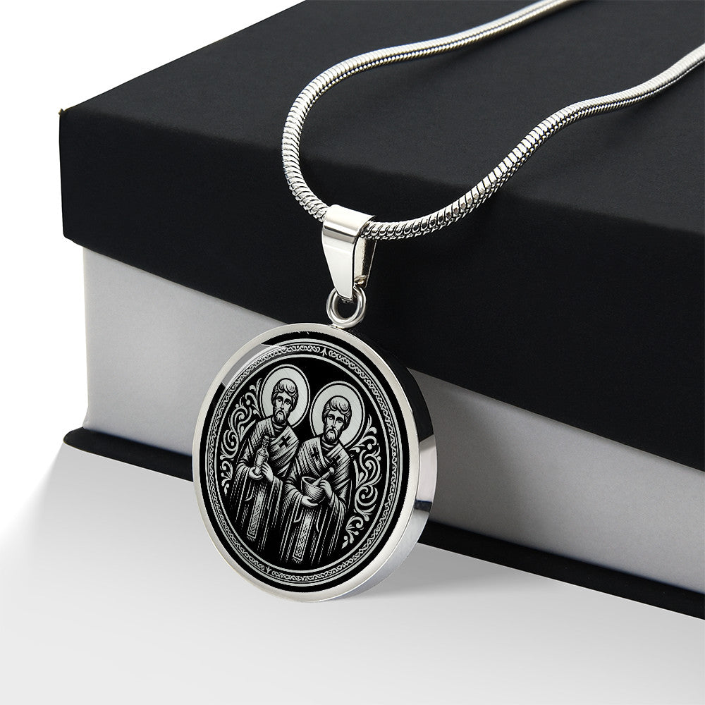 Saints Cosmas and Damian Medal Necklace – Patron Saints of Doctors and Pharmacists