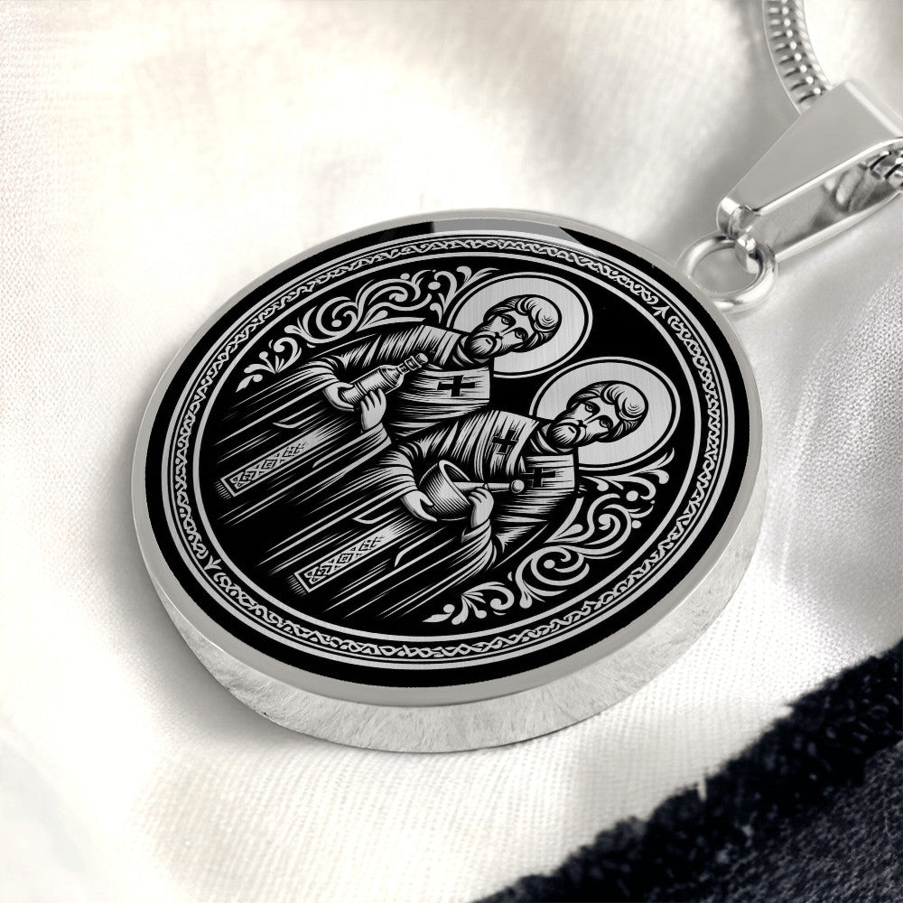 Saints Cosmas and Damian Medal Necklace – Patron Saints of Doctors and Pharmacists